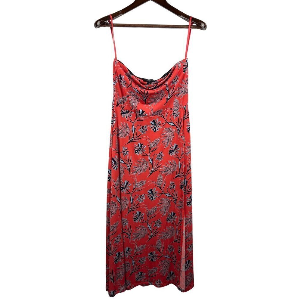 Women’s Banana Republic Medium Orange with Blue Floral Design Midi Sleeveless Dr